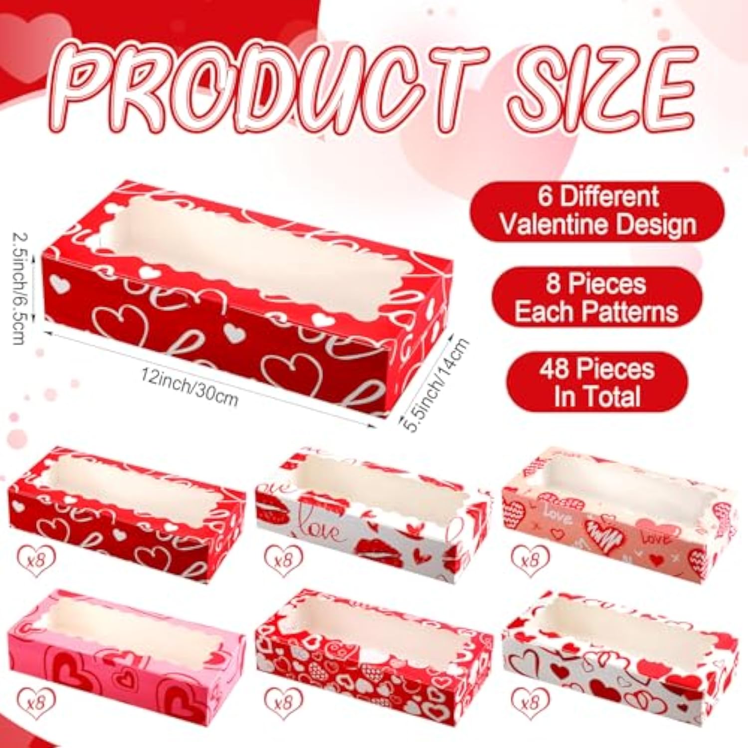48 Pcs Valentine'S Day Treat Boxes Valentine Heart Cookie Boxes With Window 12 X 5.5 X 2.5 Bakery Box Heart Gift Box Candy Containers For Valentines Party Favors