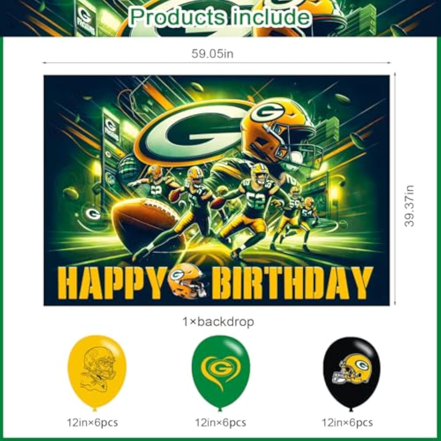 Packers Of Green Bay Birthday Party Supplies Backdrop 5X3 American Football Rugby Boys Kids Happy Birthday Background Photography Football Party Decorations Banner Photo Booth Props