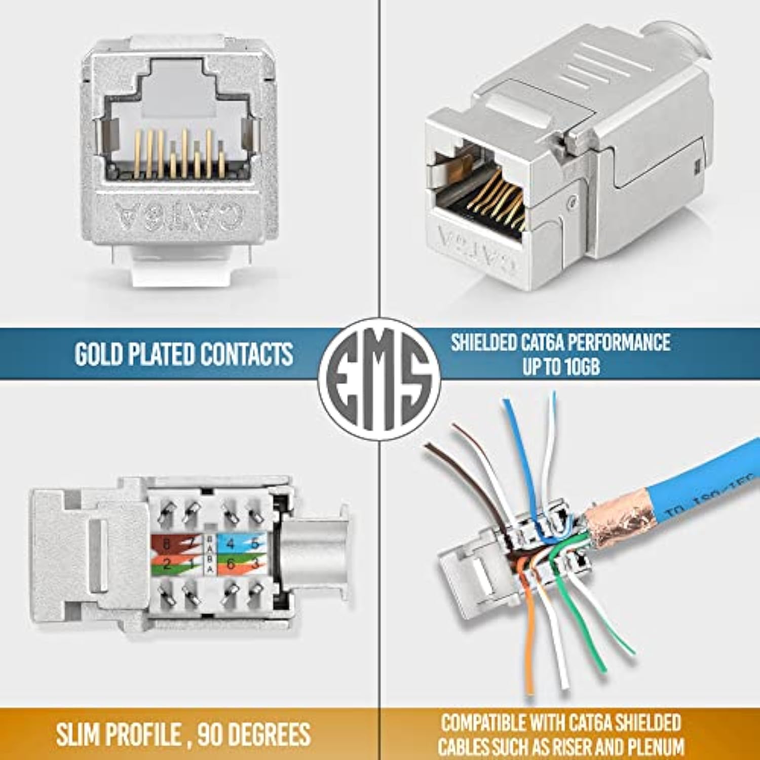 Rj45 Shielded Keystone Jack - 24-Pack - Slim Profile, 90 Degrees, F/Stp Female
