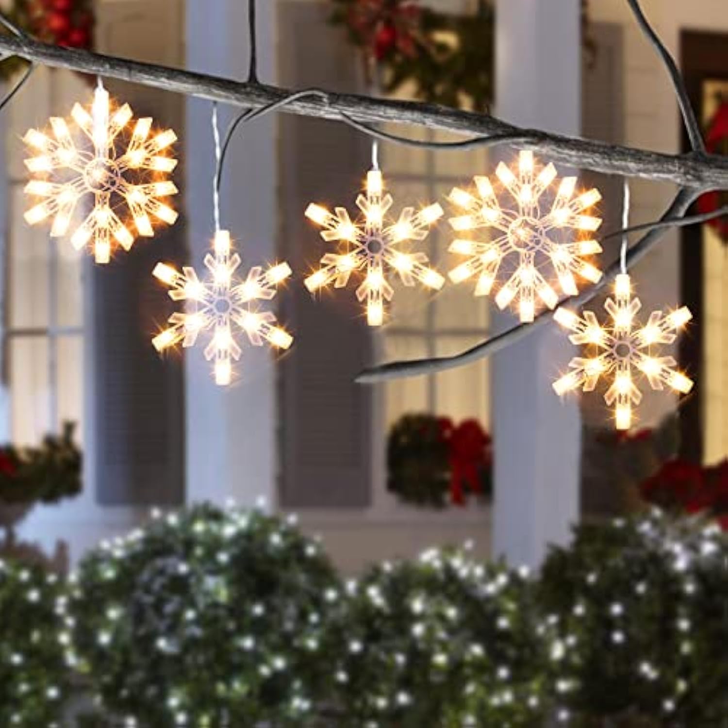 8.5 Ft Snowflake Lights With 6 Drops, 100 Counts Clear Blubs Christmas String Lights, Plug In & Connectable Icicle Fairy