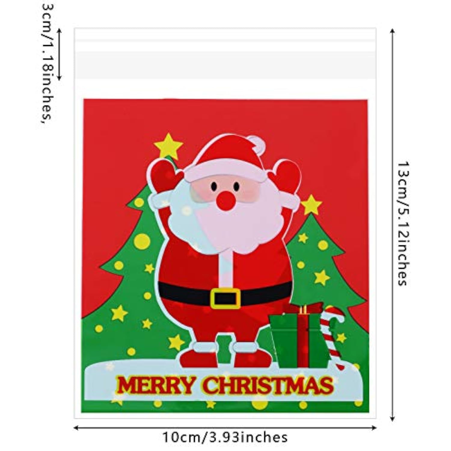 300 Pieces Christmas Cellophane Bags Xmas Treat Candy Cookie Biscuit Bags Self-Adhesive Plastic Present Bags For Christmas Party Diy Supplies Favor, 12 Styles