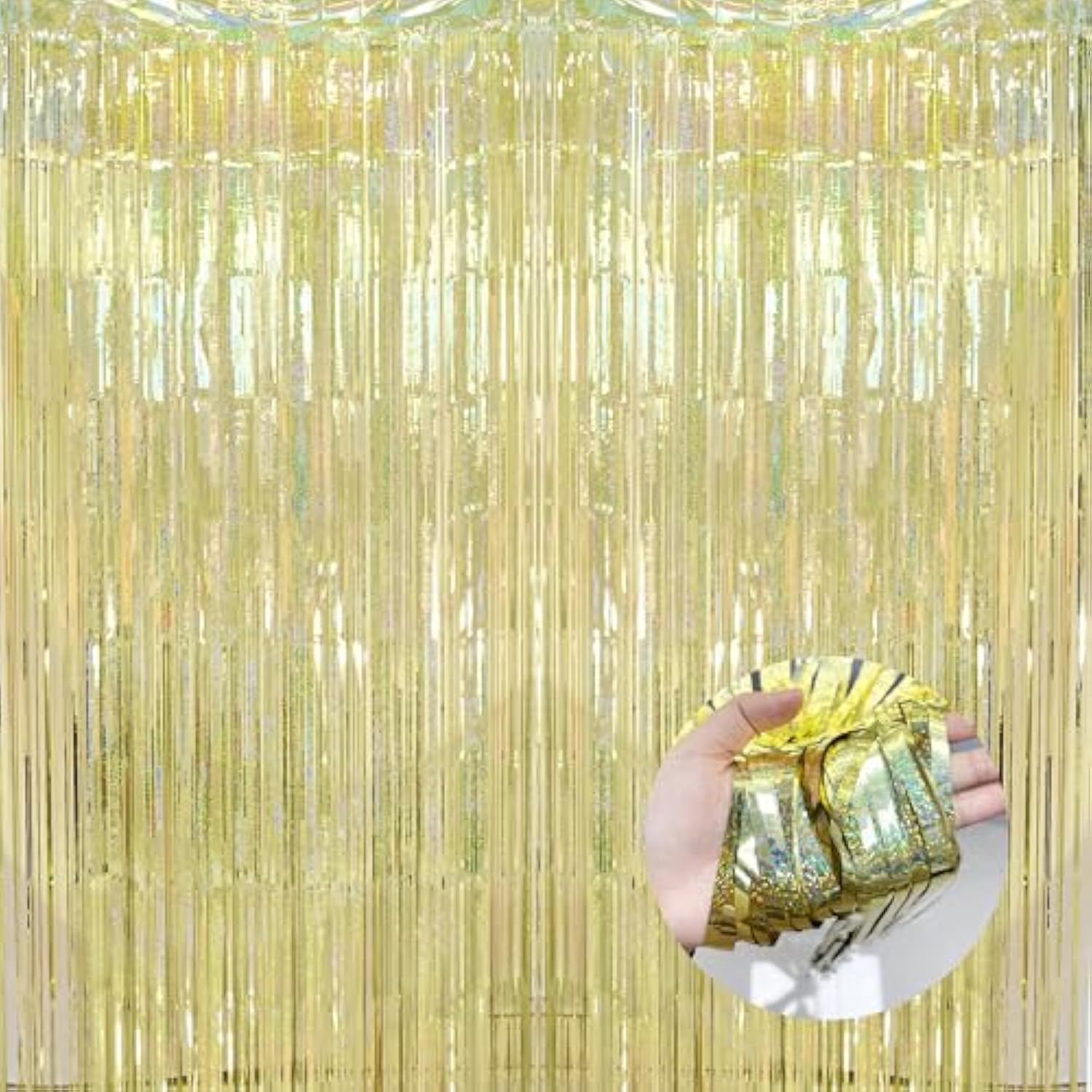 Gold Tinsel Streamers 2 Pack 3.2x8.2ft Metallic Party Backdrop