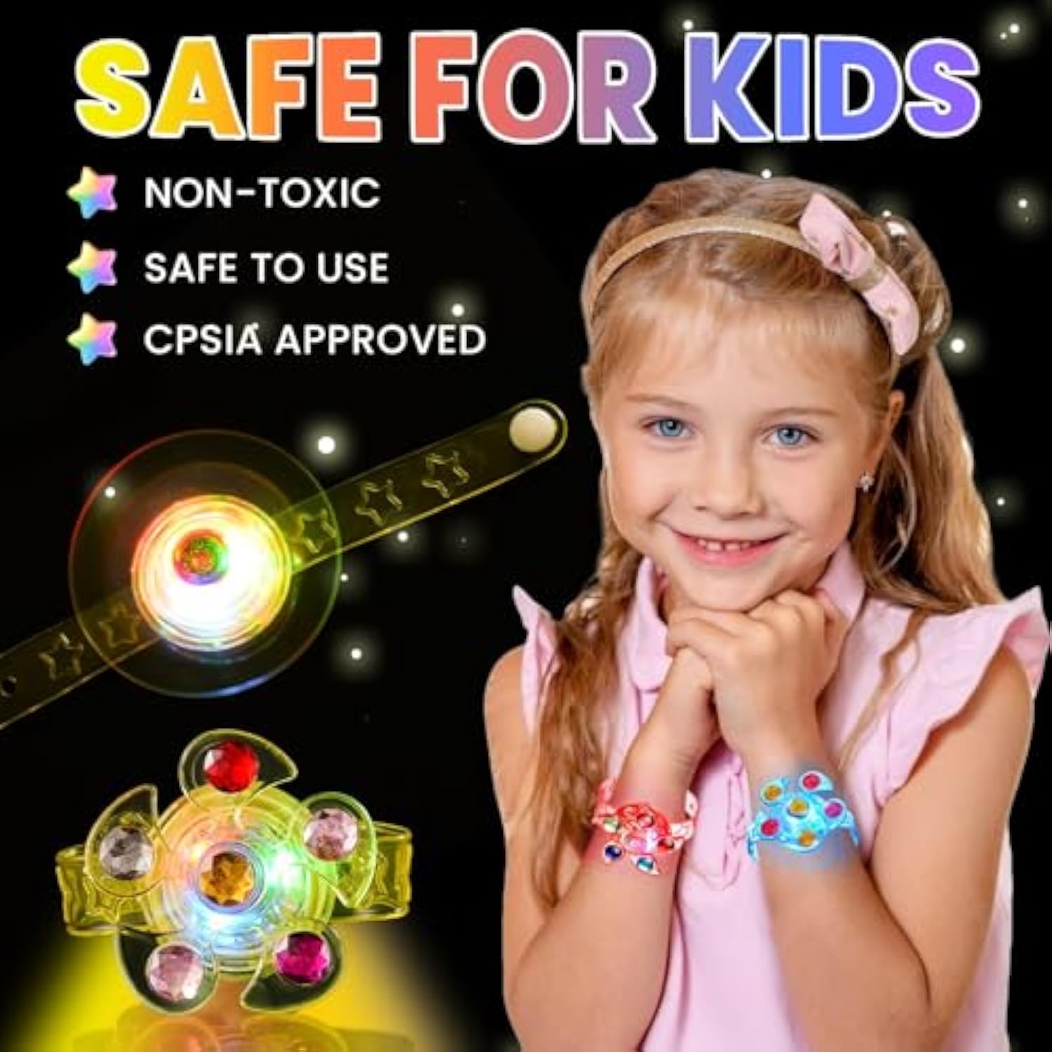 48pcs LED Light-Up Fidget Spinner Bracelets Glow in Dark Party Favors for Kids