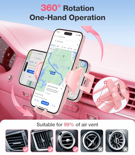 Pink Phone Holder for Your Car [ Sturdy & Secure ] Air Vent Phone Mount for Car Hands Free Easy Clamp Cradle in Vehicle for iPhone  Android
