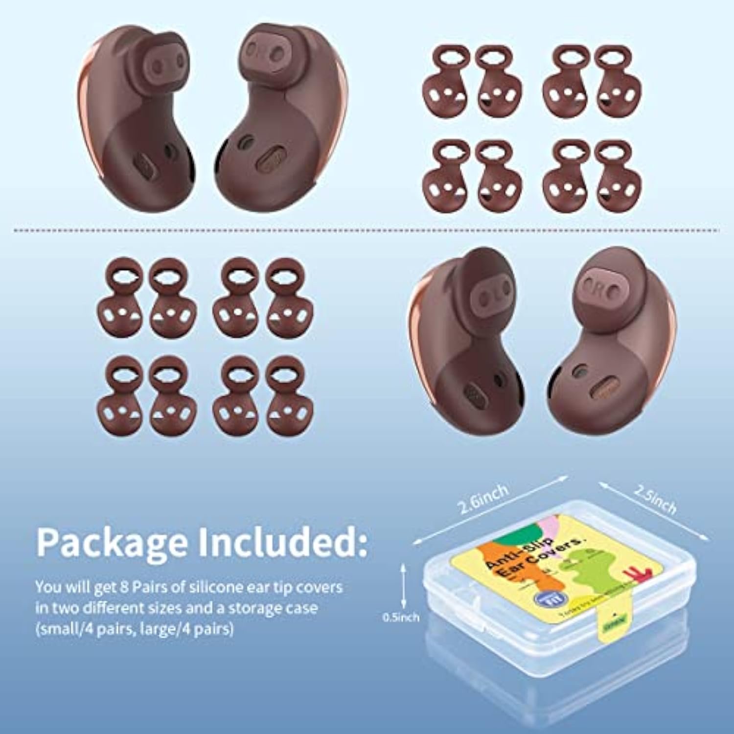 Samsung Galaxy Buds Live Ear Tips, Anti-Slip Silicone Ear Tips Cover Compatible With Samsung Galaxy Buds Live Earbuds Cover Accessories (Brown) (2 Sizes - S/L)