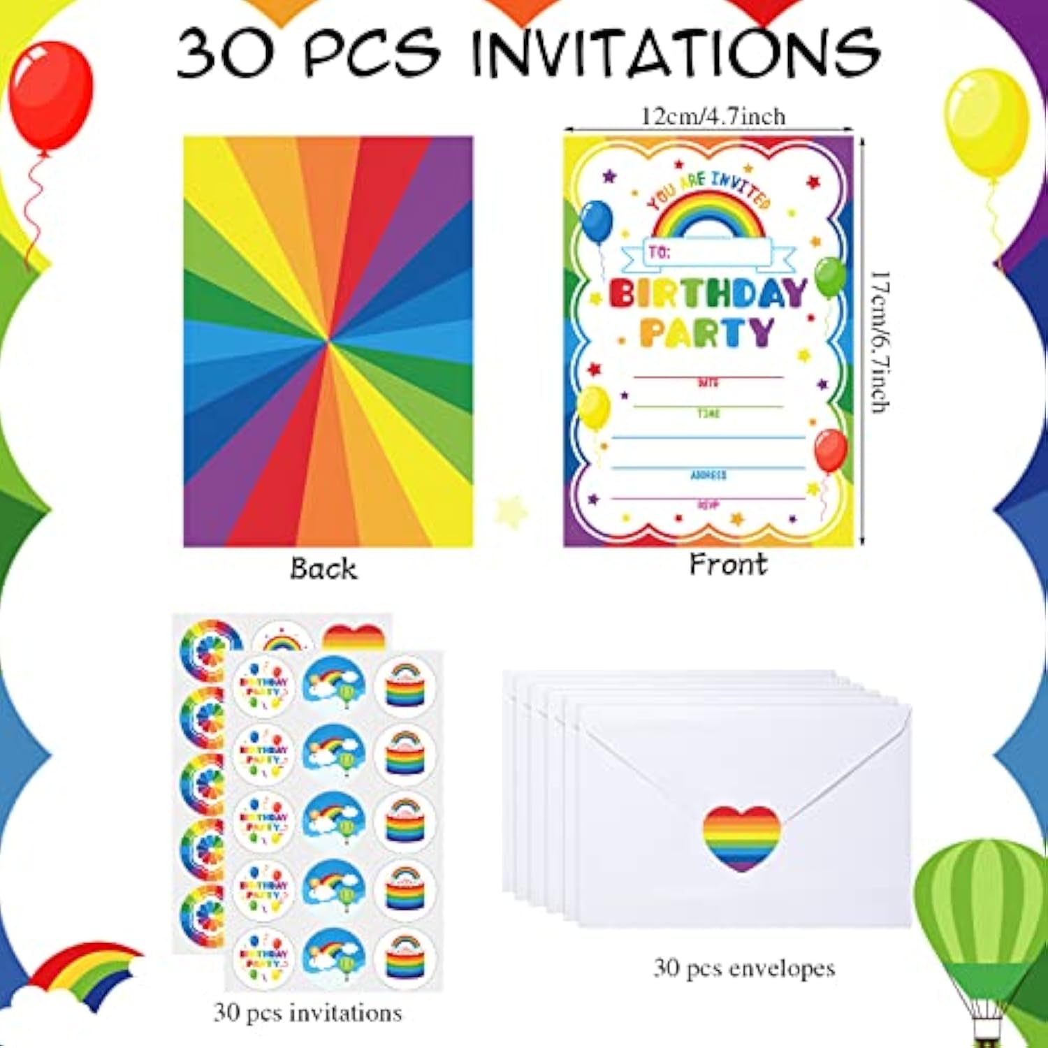 30 Pack Rainbow Birthday Party Invitations For Boys Girls Kids Birthday Invitations With 30 White Envelopes And 30 Seal Stickers Labels Rainbow Party Decorations Supplies Cards