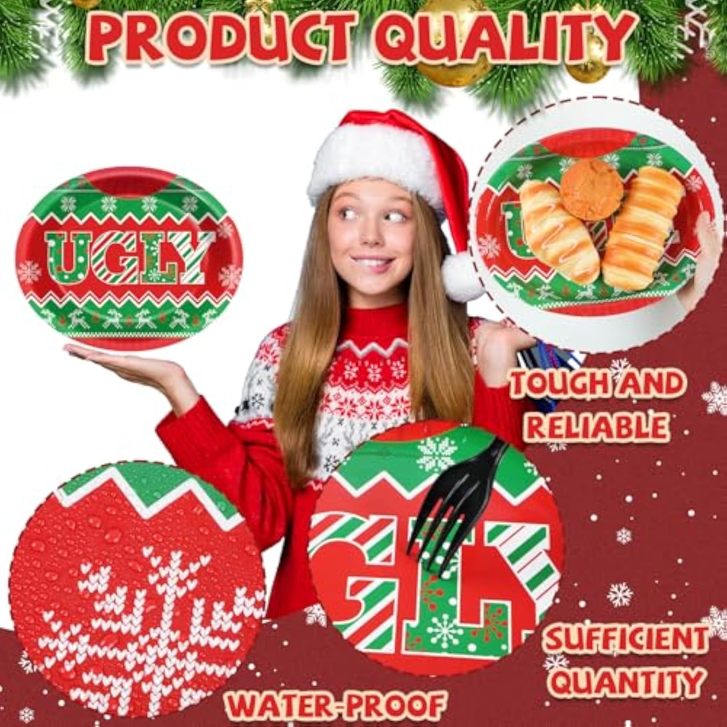 50Pcs Christmas Ugly Sweater Oval Plates 11 Inch Merry Christmas Ugly Sweater Tableware Set Disposable Xmas Tacky Sweater Dinnerware For Xmas Party Home Winter Holiday Decor Supplies