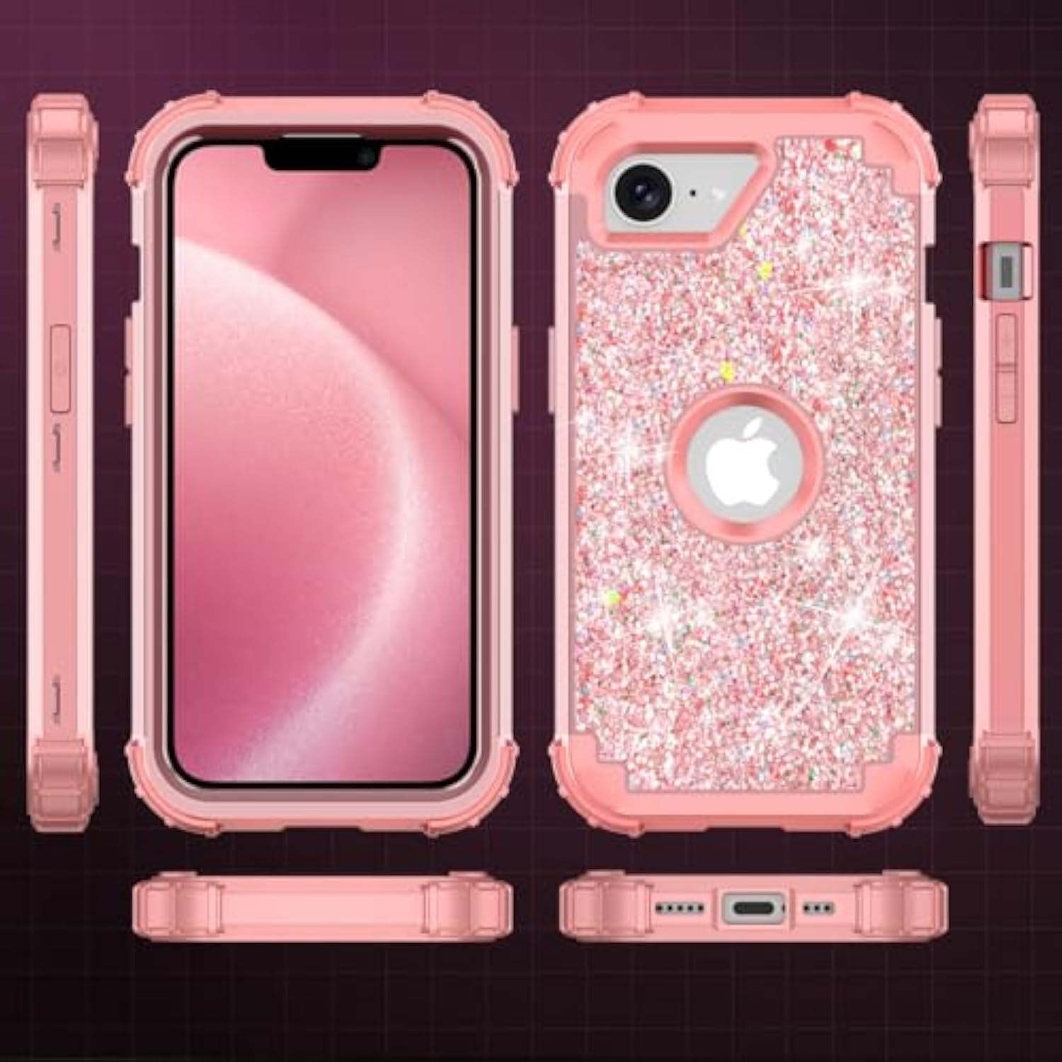 For Iphone 16E Case,Glitter Sparkle Bling Three Layer Heavy Duty Shiny Sturdy Shockproof Protection Full Rugged Bumper Protective Girls Case For Apple 16E 6.1 Inch,All Pink
