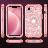 For Iphone 16E Case,Glitter Sparkle Bling Three Layer Heavy Duty Shiny Sturdy Shockproof Protection Full Rugged Bumper Protective Girls Case For Apple 16E 6.1 Inch,All Pink