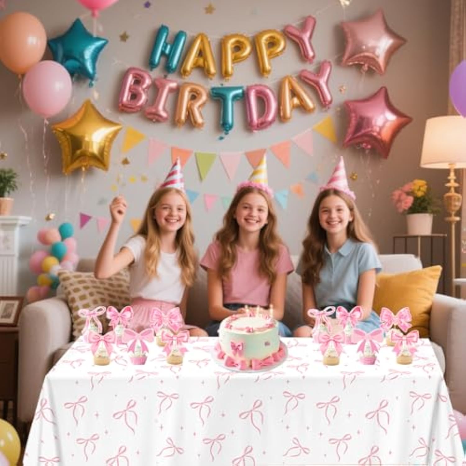 4 Pack Pink Bow Tablecloth, Coquette Birthday Decorations, Bow Disposable Table Cover For Wedding Engagement Bridal Birthday Decorations, 54 X 108 Inch