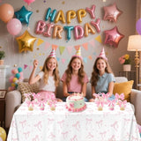 4 Pack Pink Bow Tablecloth, Coquette Birthday Decorations, Bow Disposable Table Cover For Wedding Engagement Bridal Birthday Decorations, 54 X 108 Inch