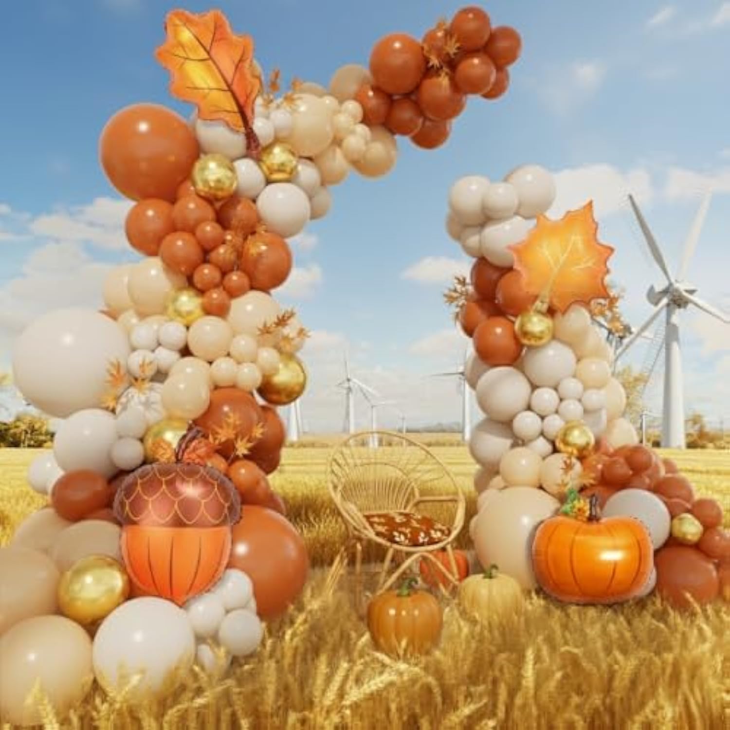 Burnt Orange Balloon Arch Kit with White Gold Orange Balloons for Fall Baby Shower