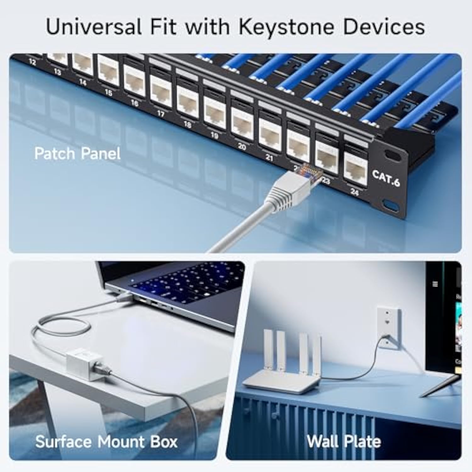 Cable Matters UL Listed 25-Pack RJ45 Keystone Jack in White and Keystone Punch