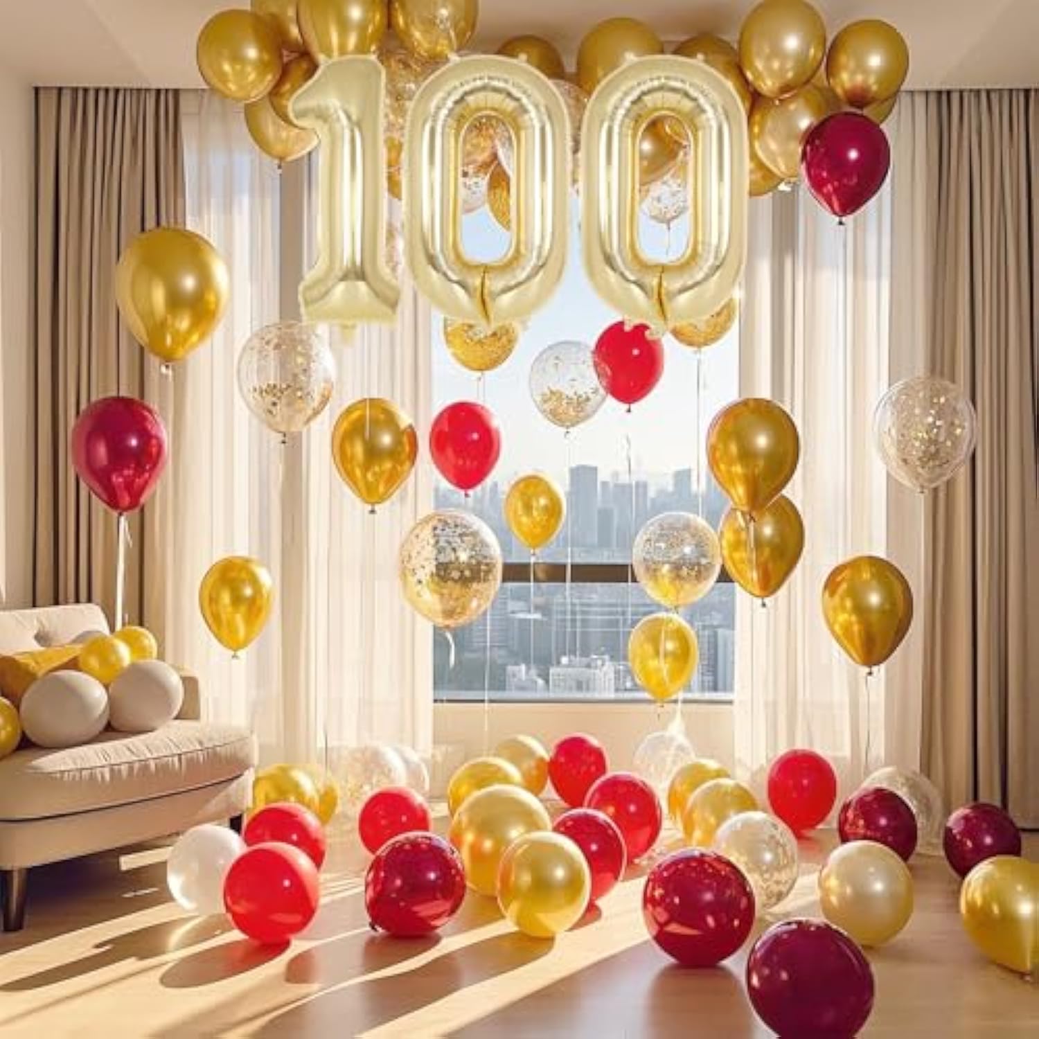 Champagne Gold Number 100 Balloon, 40 Inch Foil Number Balloons, 100Th Birthday Decorations, Giant Mylar Number 100 Balloons For 100 Years Old Birthday Party Anniversary Decorations (Champagne Gold)