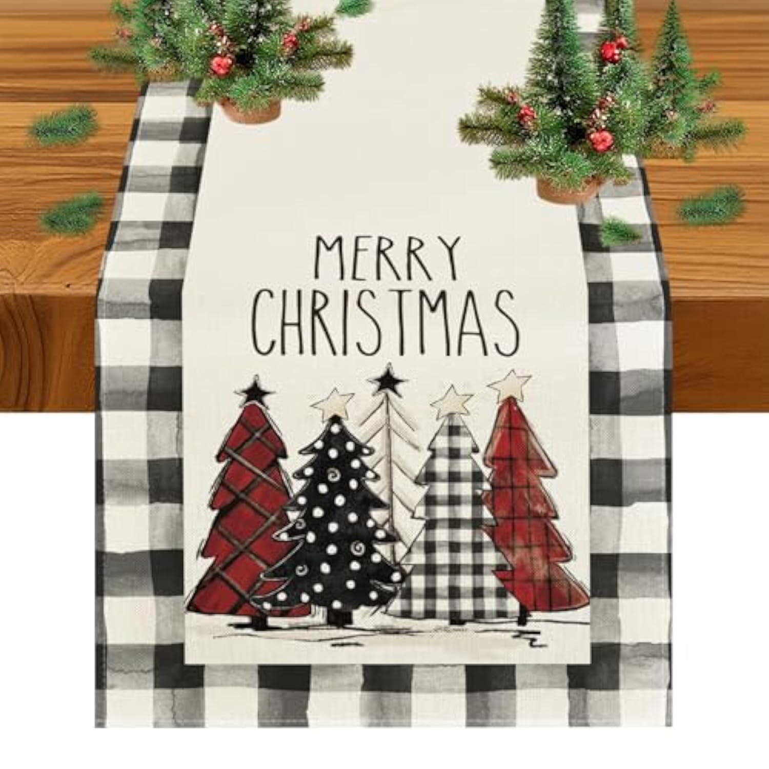 Christmas Table Runner,72 Inches Buffalo Plaid Red Pine Trees Merry Christmas Table Runner,Navidad Decoración Clearance,Winter Xmas Holiday Tables Decoration De Navidad For Indoor Home Decor