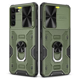 Samsung Galaxy S22 Plus Case With Camera Cover & Kickstand - 360 Rotate Ring Stand, Magnetic Magnet Protective Phone Cover - Green