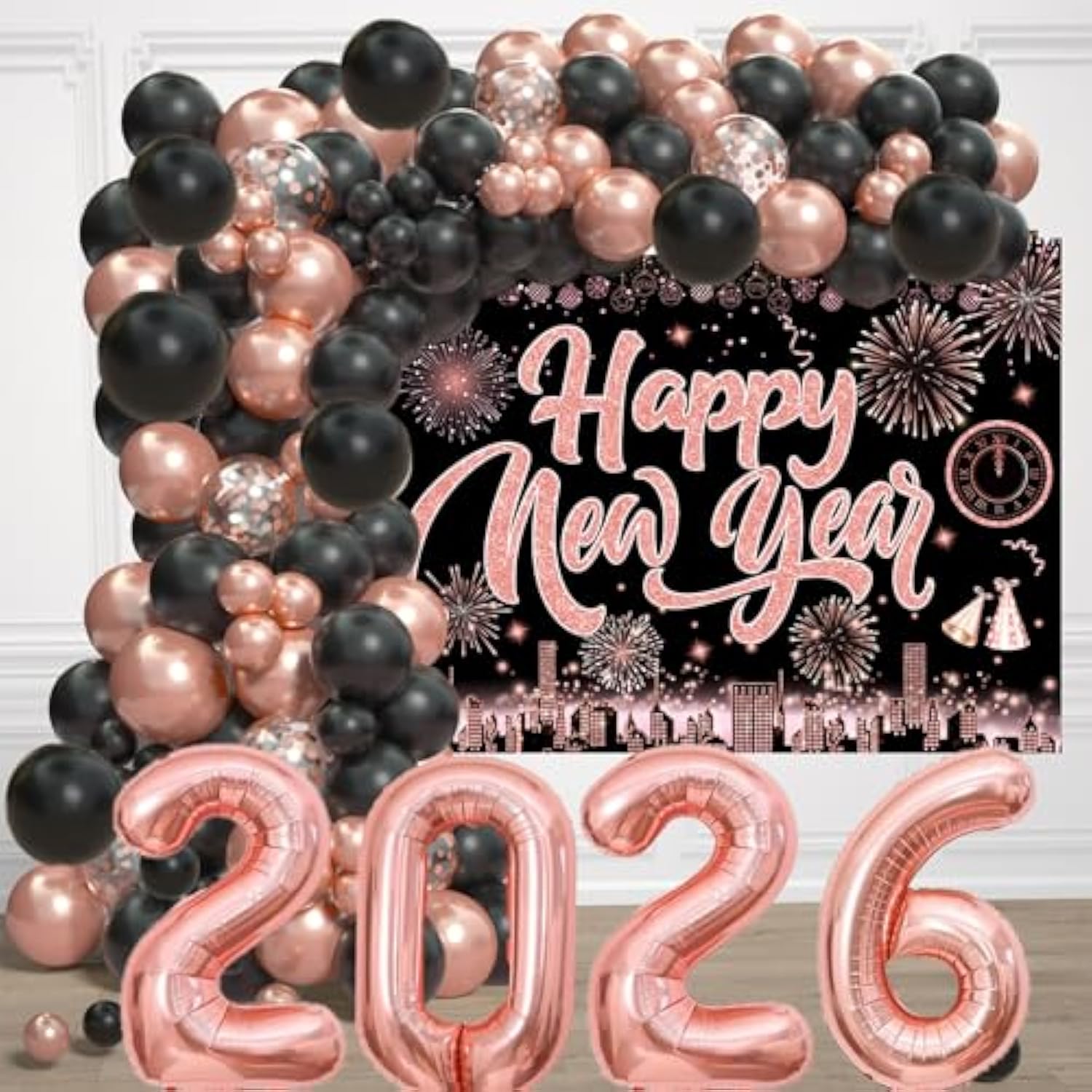 50pcs 12in Black Gold Silver New Year 2026 Balloons Party Garland Decor