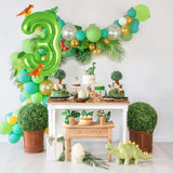 40" Green Number 3 Balloon with Mini Dinosaur Balloons 3rd Birthday Decor