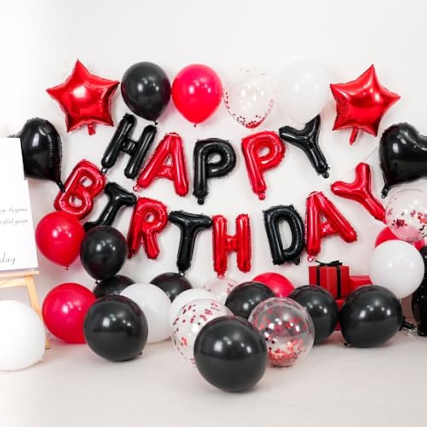 Red And Black Birthday Decorations For Boys,Black Red Star Heart Foil Balloons Black Red Happy Birthday Banner Happy Birthday Decorations For Men Women