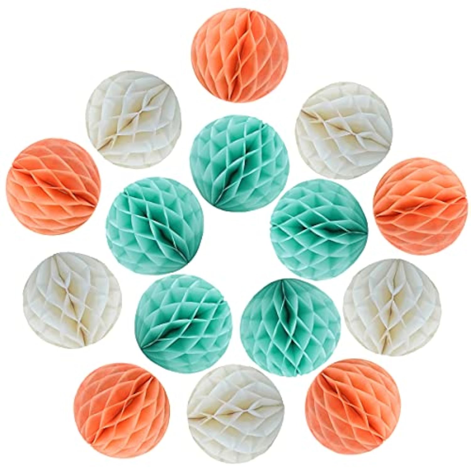 30Pcs 4Inch Pom Poms Tissue Paper Honeycomb Balls Flower Ball Wall Decor Pom Poms Decoration For Birthday Party Wedding Nursery Shower (Peach Cream Mint Green, 30Pcs-4Inch)