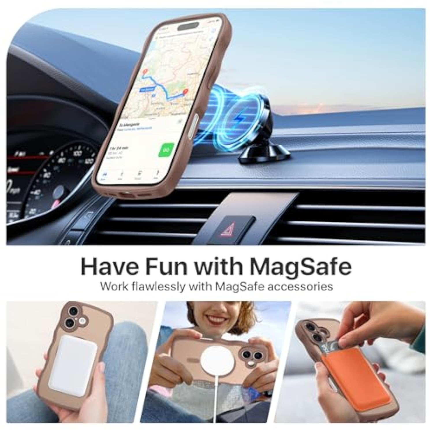 For Iphone 16 Plus Case, Compatible With Magsafe Wave Frame Design Translucent Matte Back Silicone Bumper Protective Magnetic Phone Case Iphone 16 Plus For Women Girls, Brown