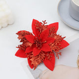 Sparkling Christmas Flowers - Artificial Poinsettia Tree Decor Set Of 10 - Festive Holiday Floral Ornaments (Wine Red)
