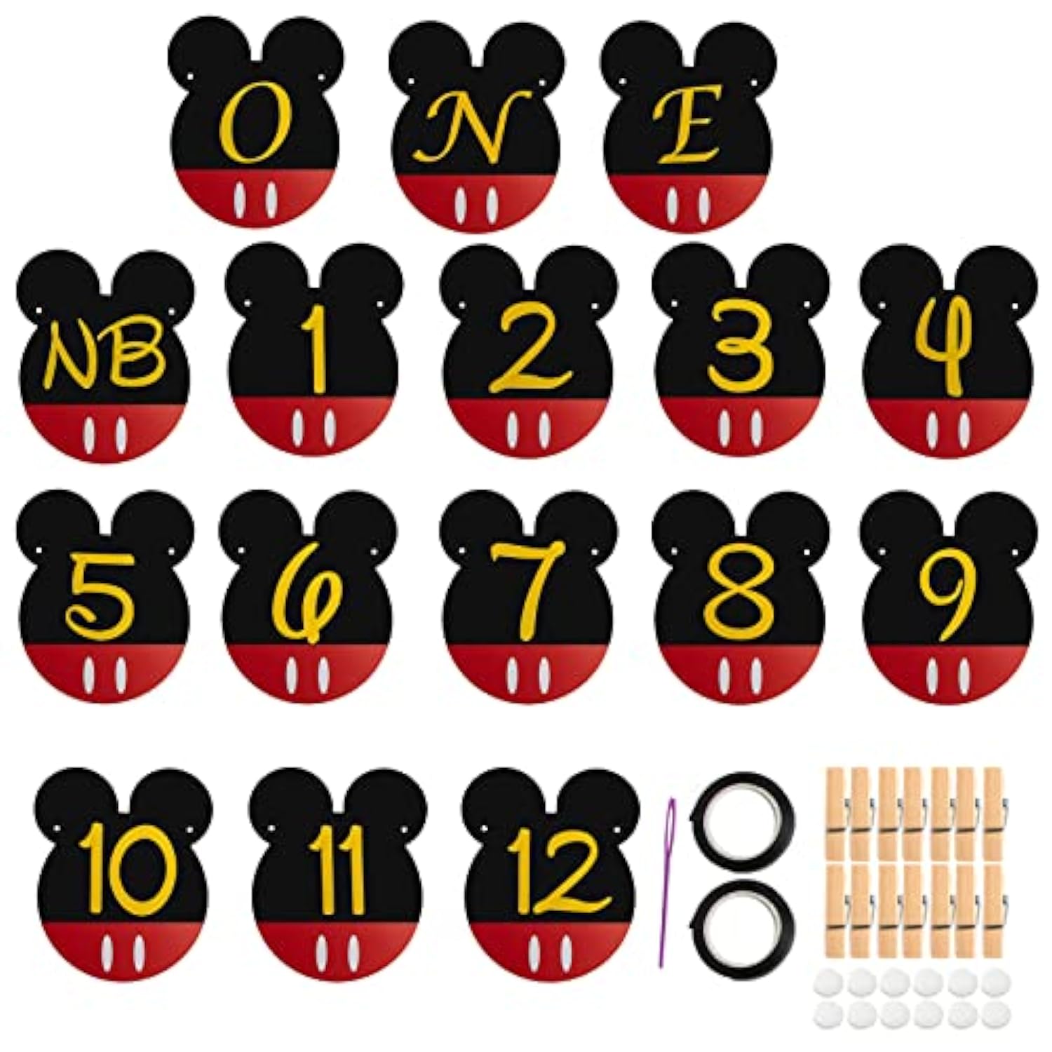 Mickey Themed Birthday Party Photo Banner & “One” High Chair Banner, Nb To 12 Month Photo Banner, 1St Birthday Supplies, Baby Shower Decoration
