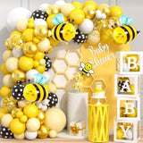 124 Bee Baby Shower Decorations, Yellow White Balloon Garland Arch Kit Baby Box With Letters Bee Foil Balloons, What Will It Bee Gender Reveal Decorations Boy Girl Baby Shower Decor