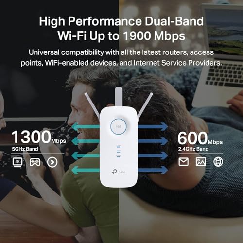 Ac1900 Wifi Range Extender Re550 | Dual-Band Wireless Repeater Amplifier W/Gigabit Ethernet Port | Up To 2200 Sq. Ft., 32 Devices | Internet Signal Booster | App Setup | Easymesh Compatible