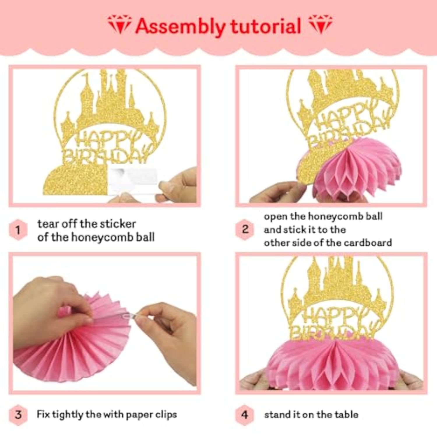 8 Pcs Princess Honeycomb Centerpieces, Princess Birthday Party Decorations, Princess Centerpieces For Tables, Princess Baby Shower Decorations Gold Rose Gold