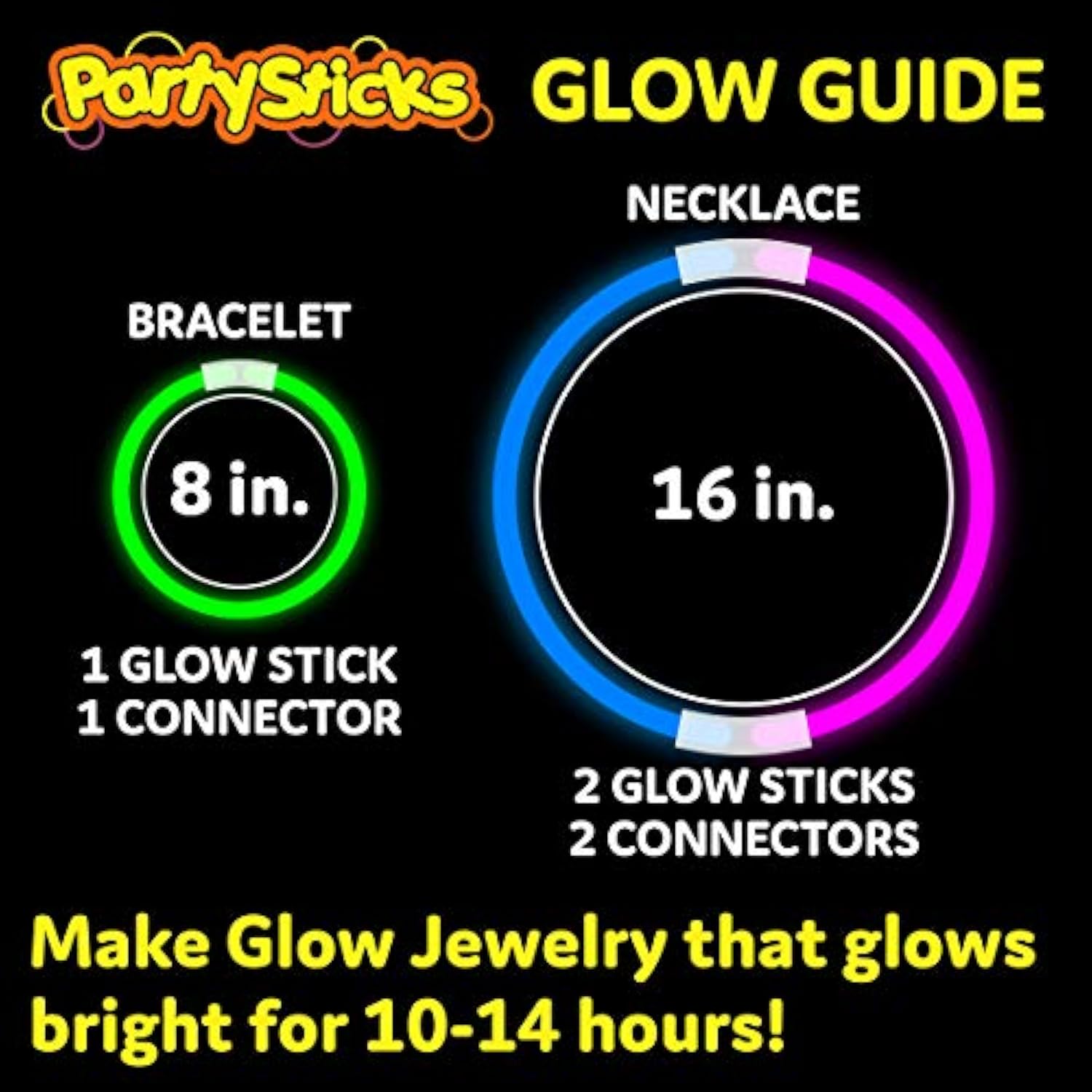 PartySticks 300 Ultra Bright Glow Sticks Jewelry Bulk Party Favors and Connectors - 8" Glow in The Dark Party Supplies, Neon Party Glow Necklaces and Glow Bracelets for Kids and Adults
