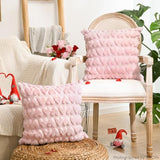 Valentine'S Day Love Heart Throw Pillow Cover Set Of 2, 18 X 18 Inch Pink Soft Plush Faux Fur Jacquard Anniversary Wedding Cushion Case Decoration For Sofa Couch