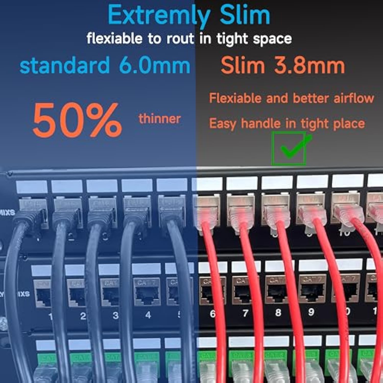 Cat6A Slim Ethernet Patch Cable 1 Ft (24 Pack), Cat6A Patch Cable 28Awg For Da