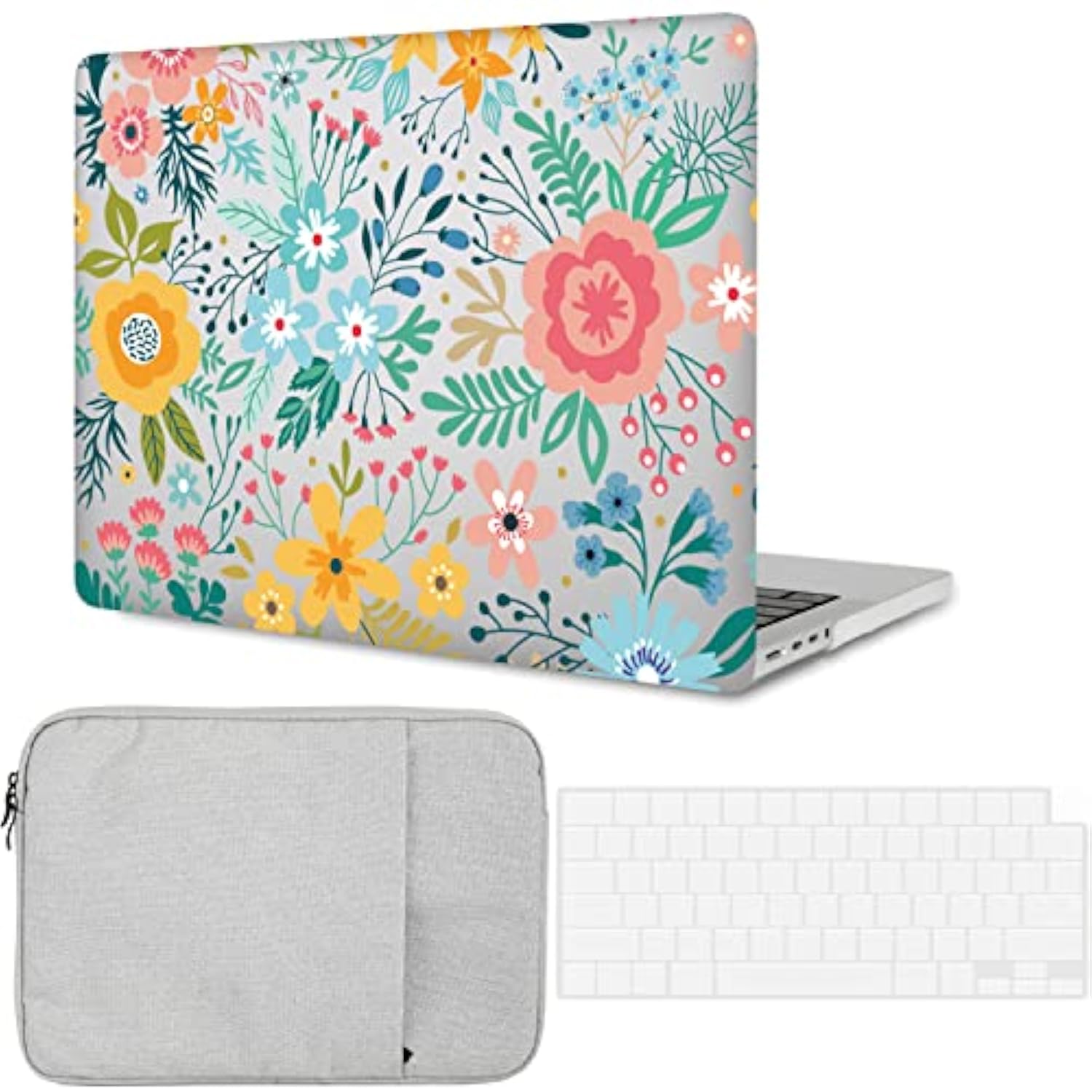 Hard Case Compatible With Macbook Pro 15 Inch 2019 2018 2017 2016 Release A1707 A1990, Plastic Hardshell Cover & Laptop Sleeve Bag & Keyboard Skin For Mac Pro 15 Touch Bar, Colourful Flowers