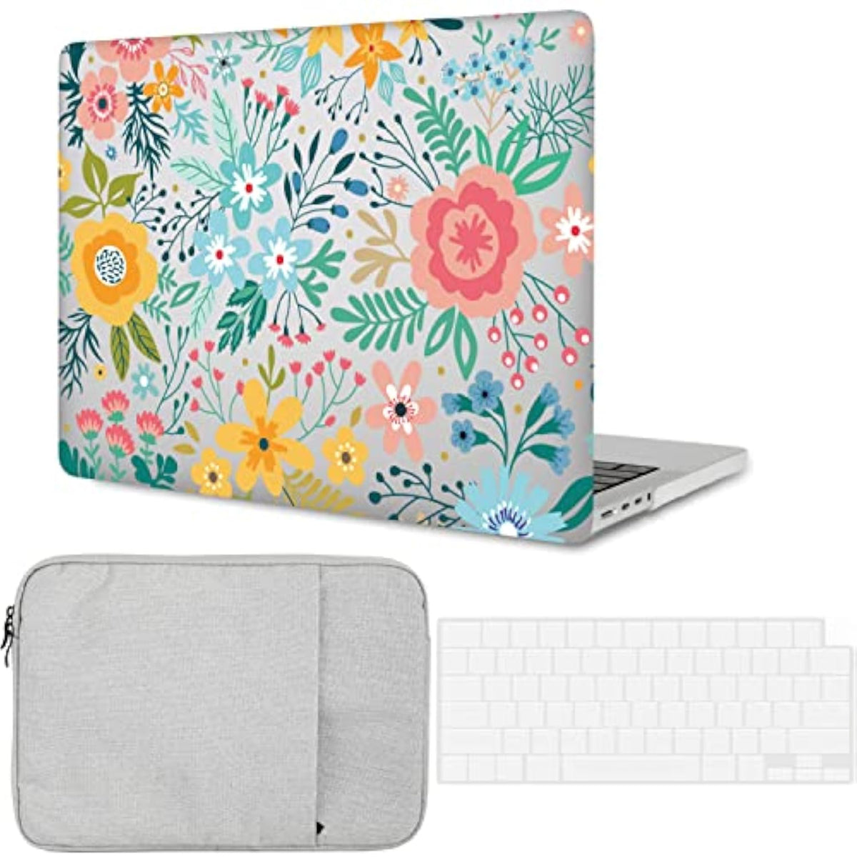 Hard Case Compatible With Macbook Pro 15 Inch 2019 2018 2017 2016 Release A1707 A1990, Plastic Hardshell Cover & Laptop Sleeve Bag & Keyboard Skin For Mac Pro 15 Touch Bar, Colourful Flowers