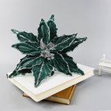 11.8’’ Large Glitter Christmas Flower 6 Pcs Artificial Velvet Poinsettia Flowers Ornaments Glitter Christmas Tree Flowers Big Xmas Tree Wreath New Year Decorations (Dark Green 11.8'')