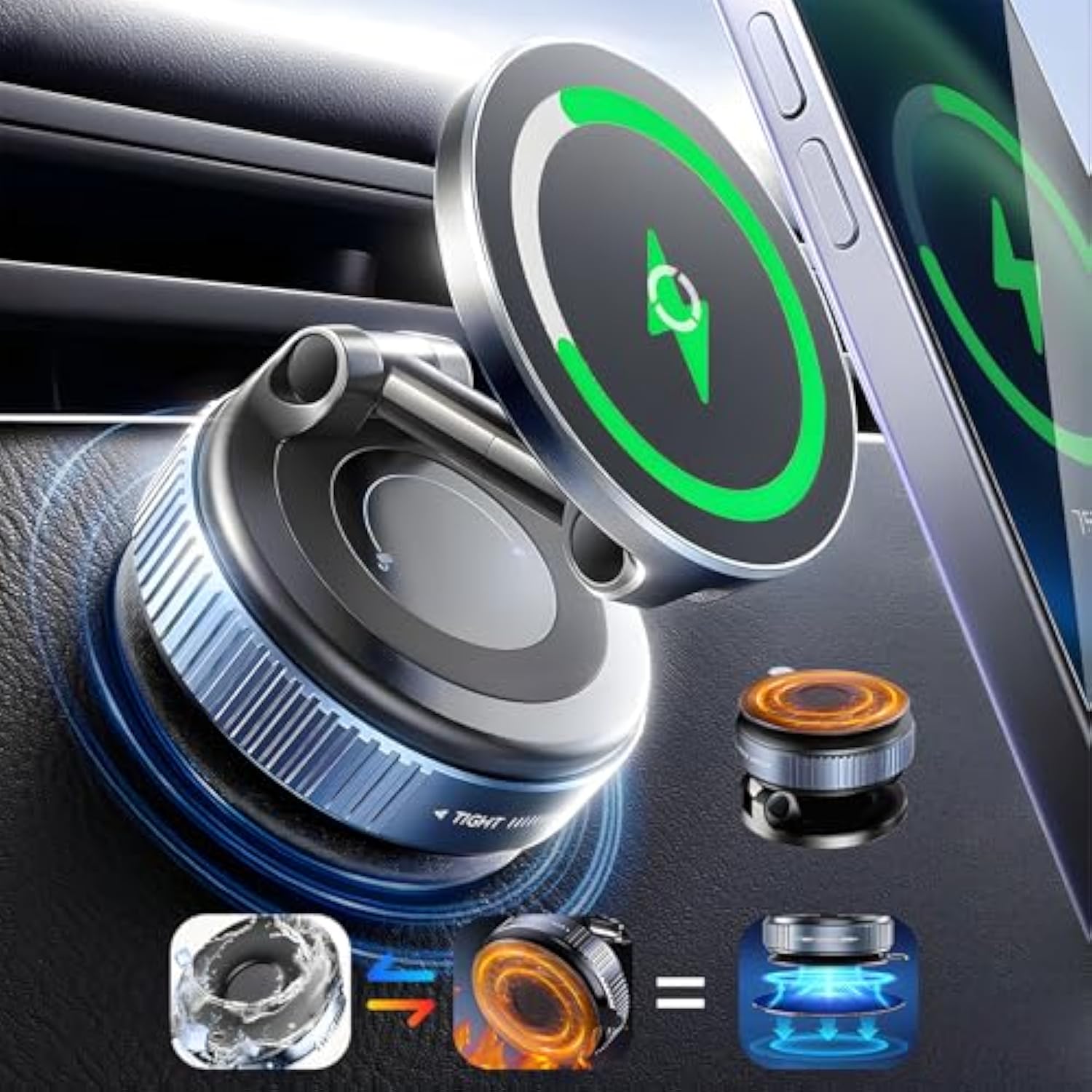 Wireless Charger Car Phone Holder For Magsafe,360°Adjustable Vacuum Magnetic Phone Holder Suitable For Non-Smooth Surfaces,Compatible With Iphone 16/15/14/13/12 Series