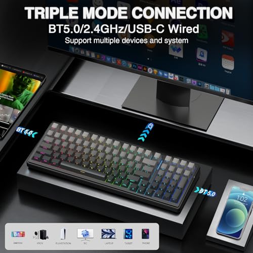 F99 Wireless Mechanical Keyboard,Gasket Structure Hot Swappable Custom Keyboard,Rgb Backlit,Creamy Sound,Side Printed Pbt Keycaps,2.4Ghz/Usb-C/Bt5.0 Computer Gaming Keyboards