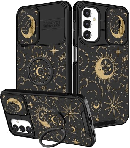 for Samsung Galaxy A16/A17 5G Phone Case - Women Girls Cute Phone Cover Girly Pretty Aesthetic Stars Sun Moon Unique Design with Camera Cover Ring