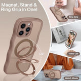Iphone 15 Pro Max Case,Magnetic Slim Magsafe Curly Wave Edge Translucent Matte Back Foldable Ring Holder Kickstand Shockproof Protective Phone Cover For Iphone 15 Pro Max 6.7", Desert Titanium