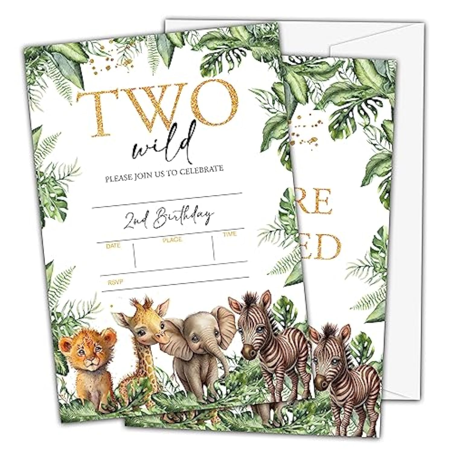 Two Wild Birthday Invitations For Boys Girls Kids, Fill In Party Invites, Decorations, Favors, 20 Invitations With Envelopes (D09)