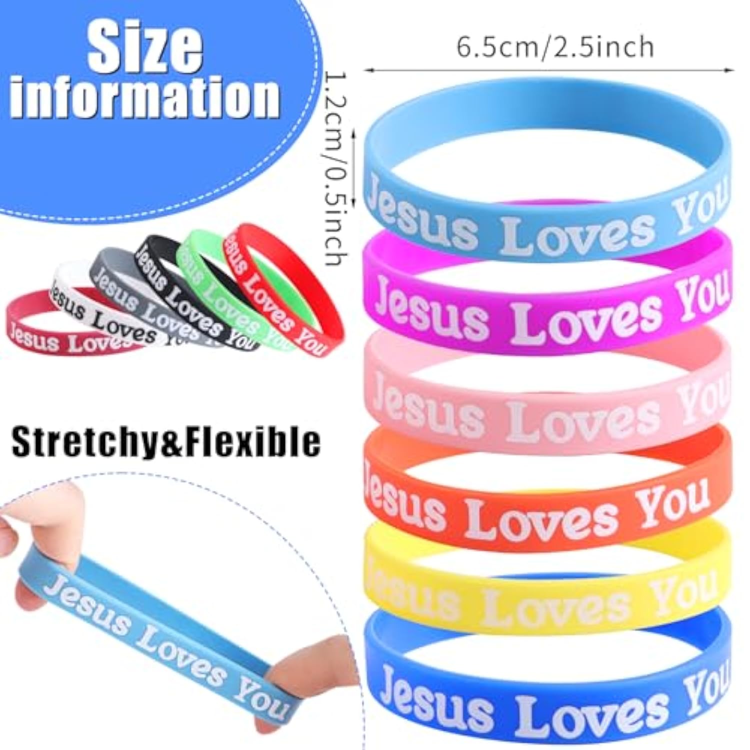 36Pcs Jesus Loves You Bracelets Colorful Silicone Wristbands Rubber Bracelets Christian Jesus Wristbands Inspirational Bracelet For Men Women Kids Party Favors