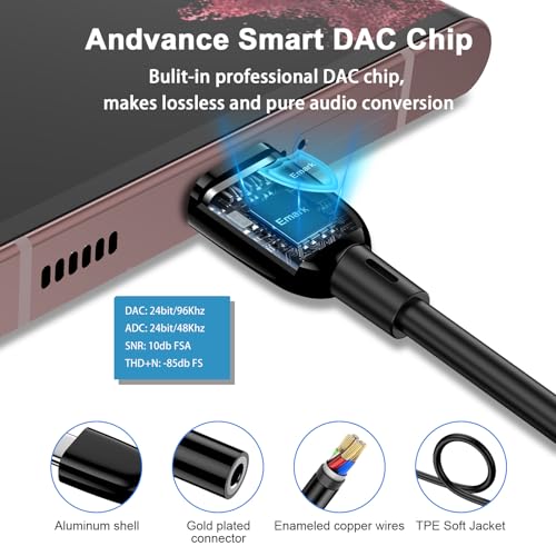 USB Type C to 3.5mm Headphone Jack Adapter for  Galaxy S26 Ultra S26+ S26 S25 Ultra A17 S25+ S24 S23 FE A16 A55 A54, iPhone 17,