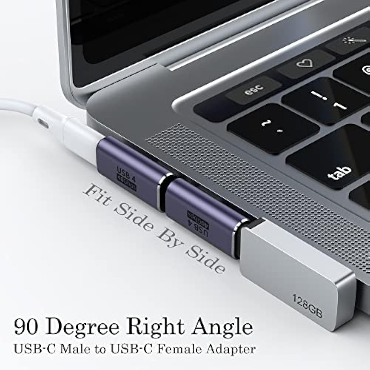 90 Degree Right Angle Usb C Male To Usb C Female Adapter 2 Pack, 40Gbps Usb Ty