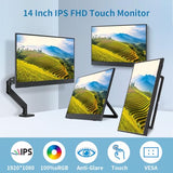 Portable Monitor Touchscreen 14",Usb-C & Fhd External Display 100% Srgb Anti-Glare Eye Care,Privacy Protection,Low-Power,Vesa Mountable Travel Monitor For Laptop/Mac/Gaming/Office