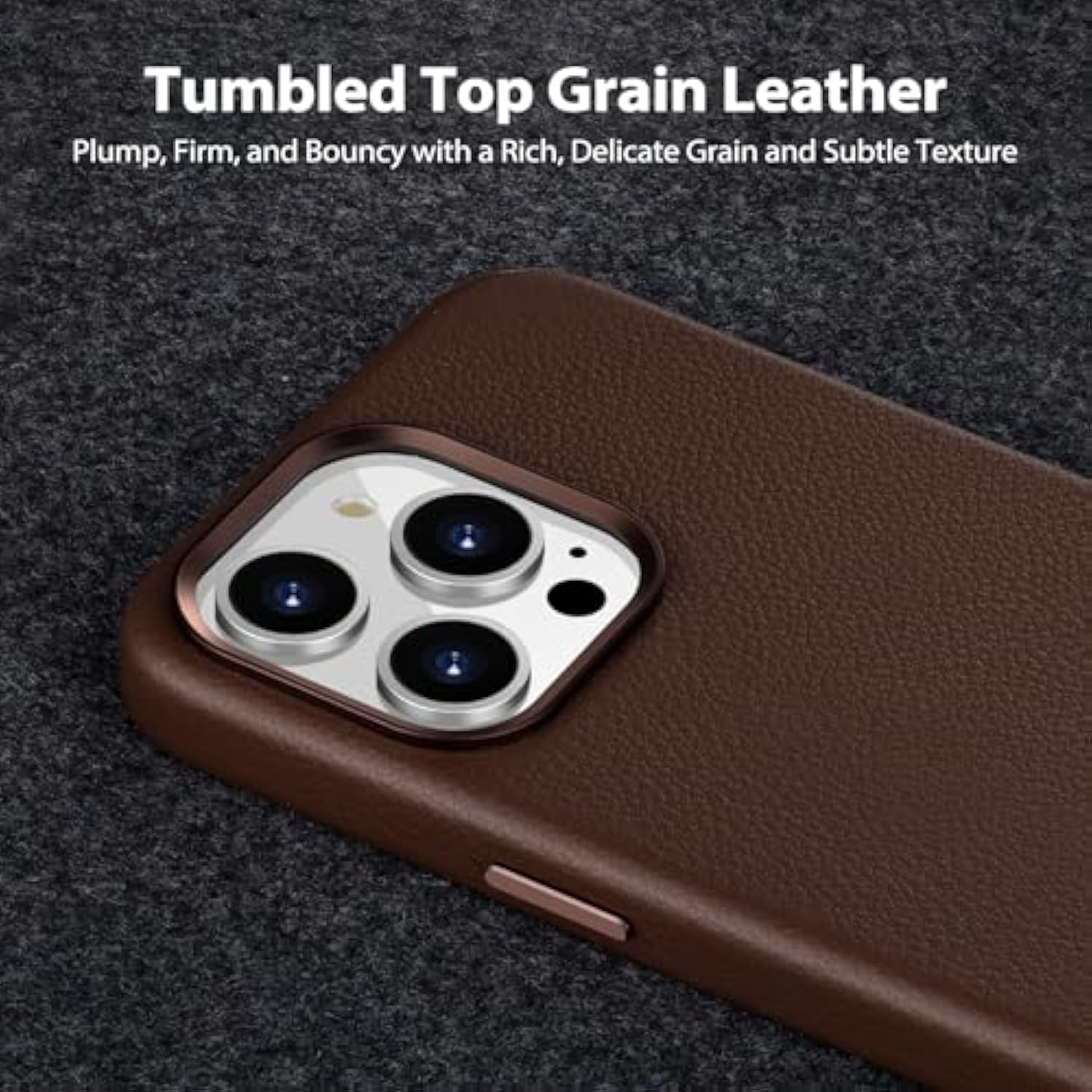 Compatible With Iphone 14 Pro Max Leather Case, Compatible With Magsafe - Luxury Tumbled Leather - Metal Buttons & Lens Protector - Slim Fit&Durable - Distinctive Texture (6.7-Inch) - Brown