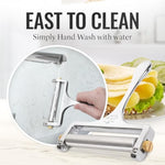 Stainless Steel Wire Cheese Slicer - Adjustable Hand Held Cheese Cutter With 2 Extra Wires - Premium Cheese Shaver For Mozzarella, Cheddar, Gruyere - Cheese Cutter With Wire (Silver)