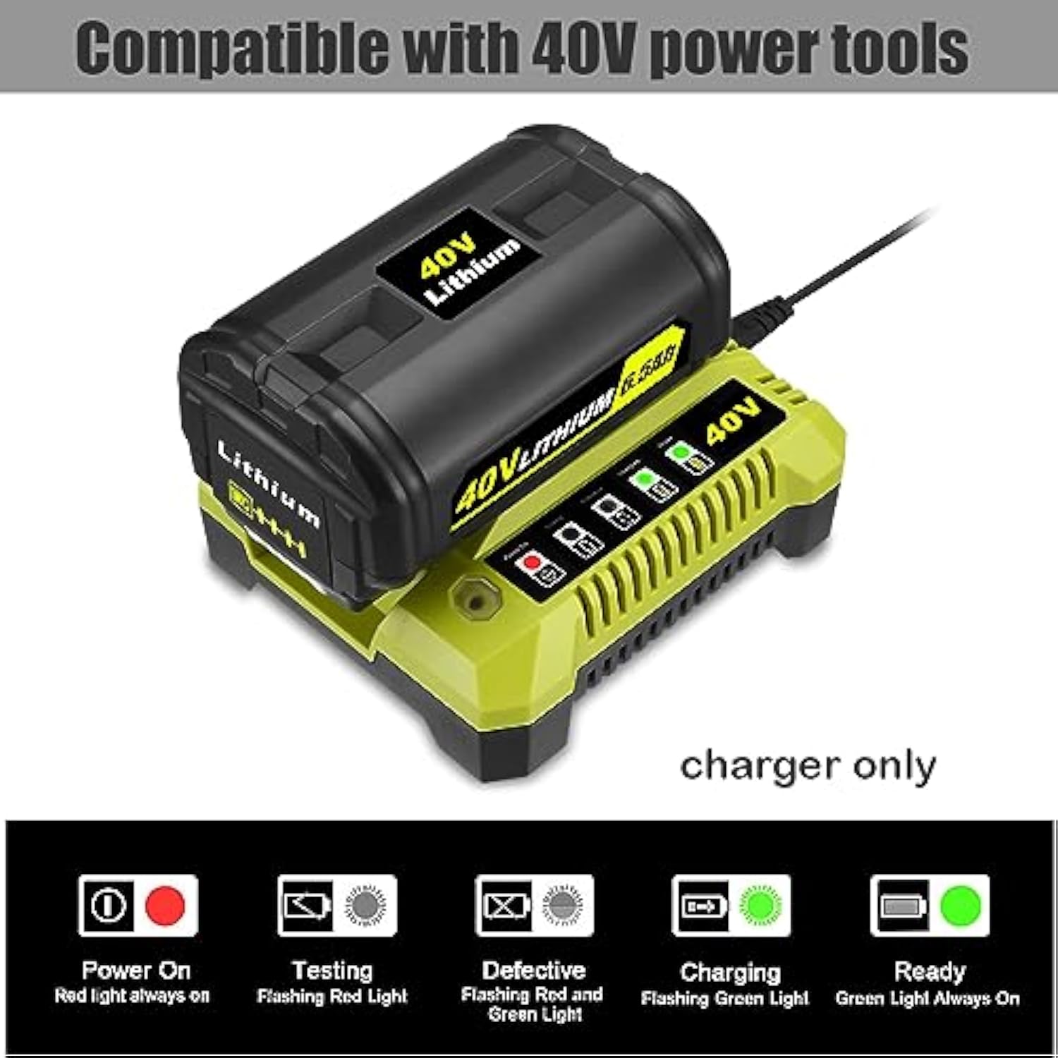 Op40601 Op40602 Op401 40V Battery Charger Replacement For Rapid 40V Charger Op401 Op403 Op404 Op406 Op407A Fast Rapid Battery 40V Charger 40 Volt Lithium Ion Battery Charger