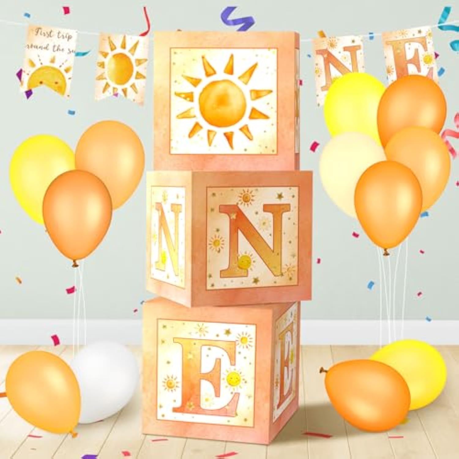 3-Pc Balloon Boxes with Letters for 1st Birthday Cake Smash and Photo Props