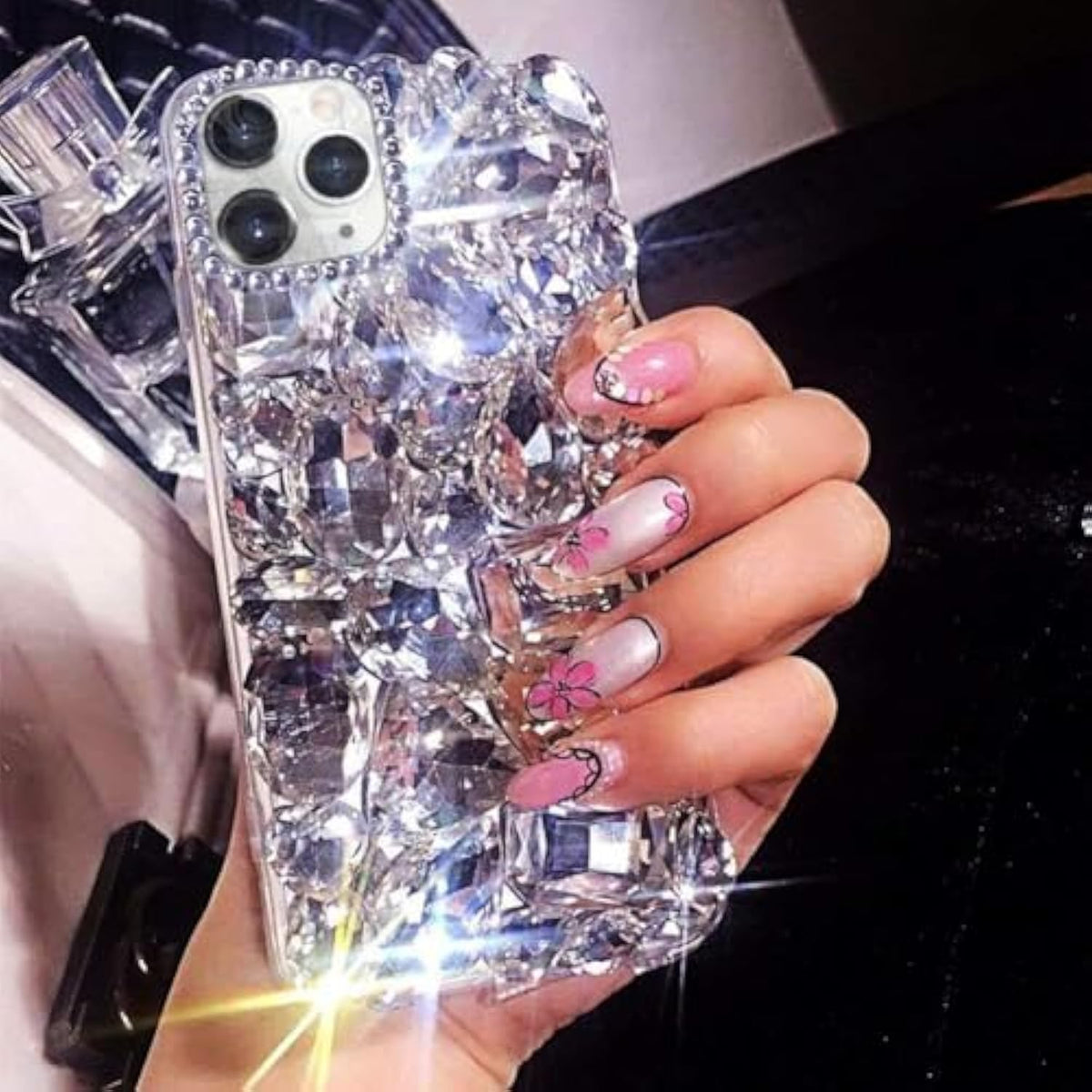 Compatible With Iphone 13 Pro Max Case For Women 3D Glitter Sparkle Bling Case Luxury Shiny Crystal Rhinestone Diamond Bumper Clear Gems Cute Protective Girly Case Girls Cover